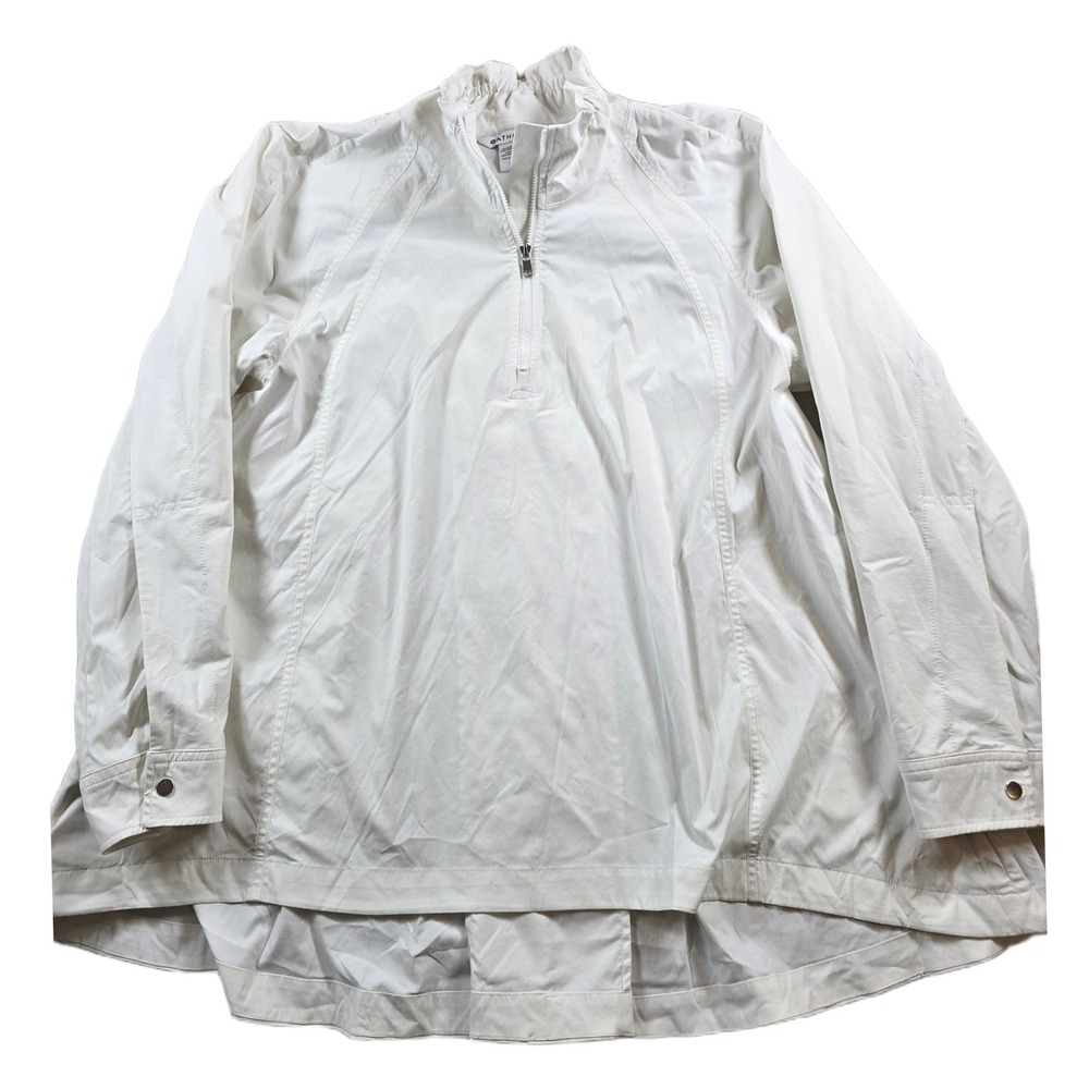 Athleta Windbreaker Jacket Women Medium White Quarter Zip Ruffle Neck Athletic